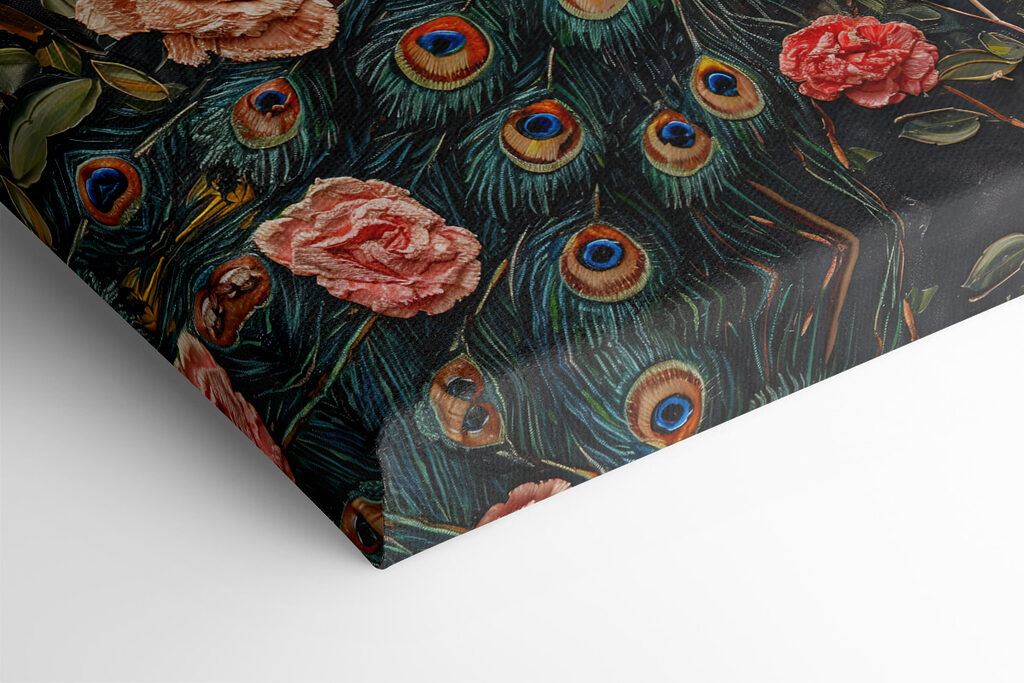 Painting of a peacock surrounded by flowers Painting of a peacock surrounded by flowers