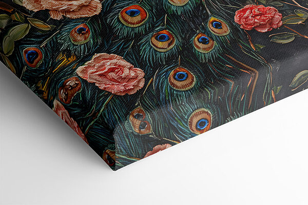 Peinture d'un paon entouré de fleurs Peinture d'un paon entouré de fleurs