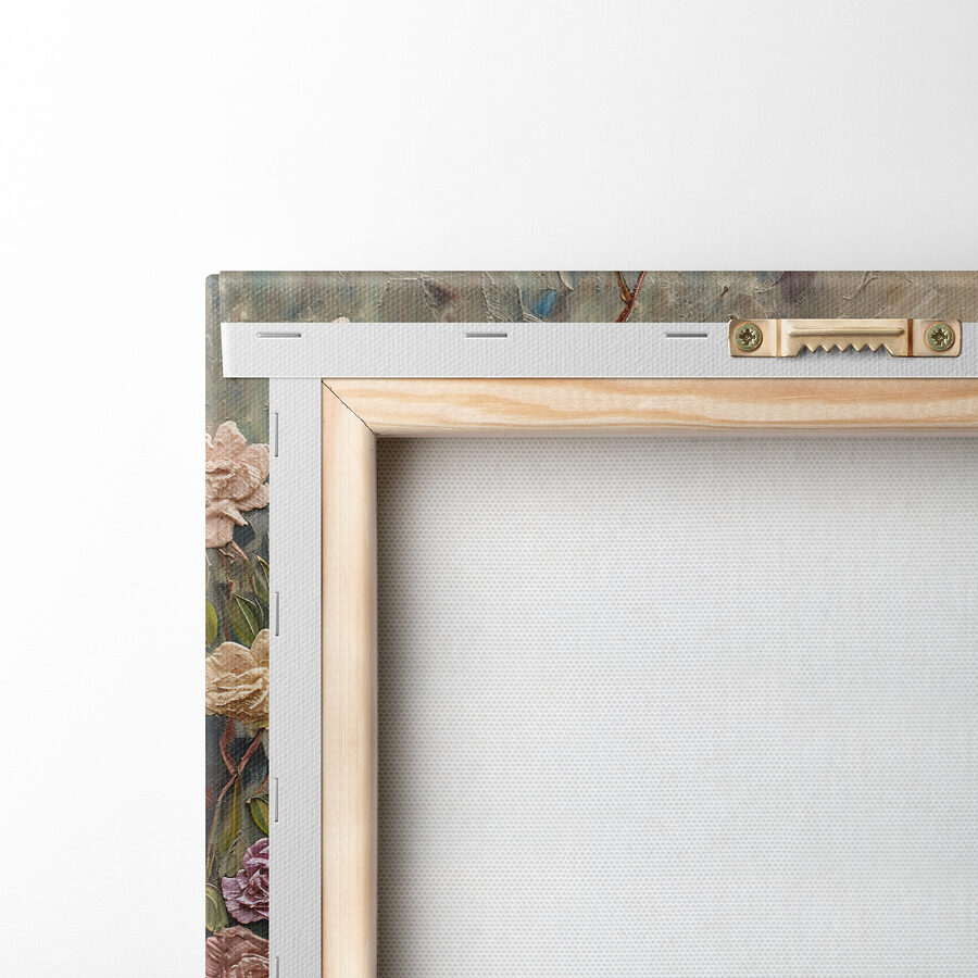 Peinture d'un paon entouré de fleurs