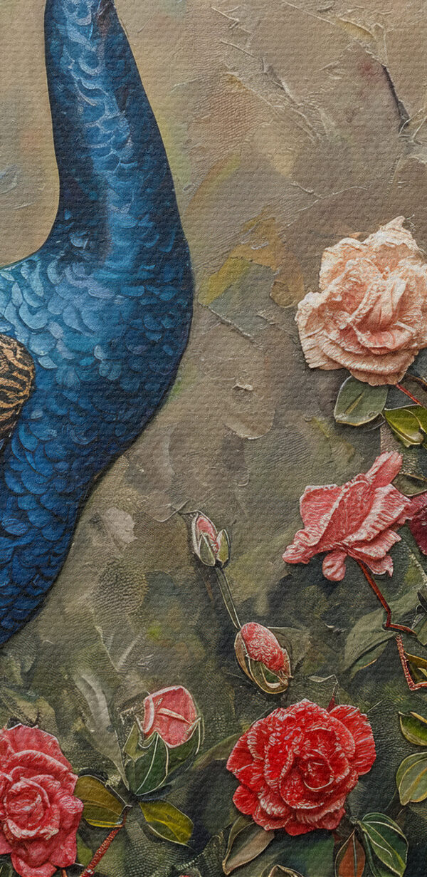 Peinture d'un paon entouré de fleurs Peinture d'un paon entouré de fleurs