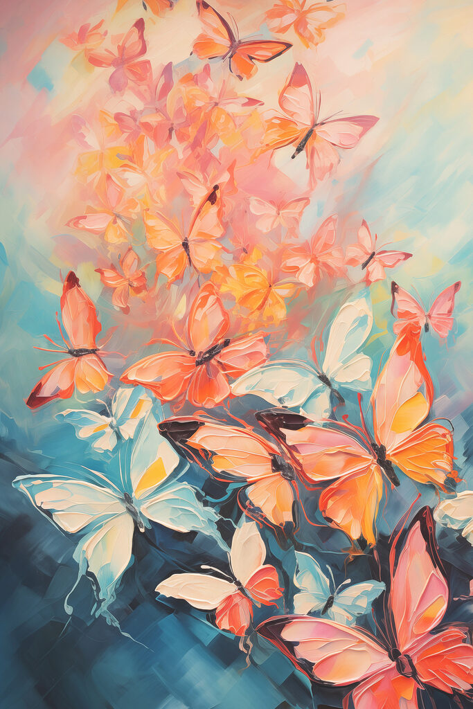 Group of butterflies on a blue background