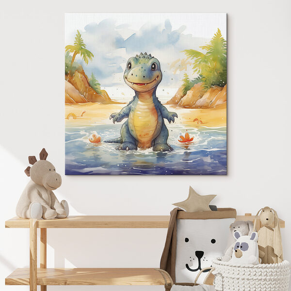 Dessin humoristique d'un dinosaure dans l'eau Dessin humoristique d'un dinosaure dans l'eau
