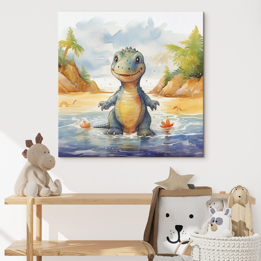 Dessin humoristique d'un dinosaure dans l'eau