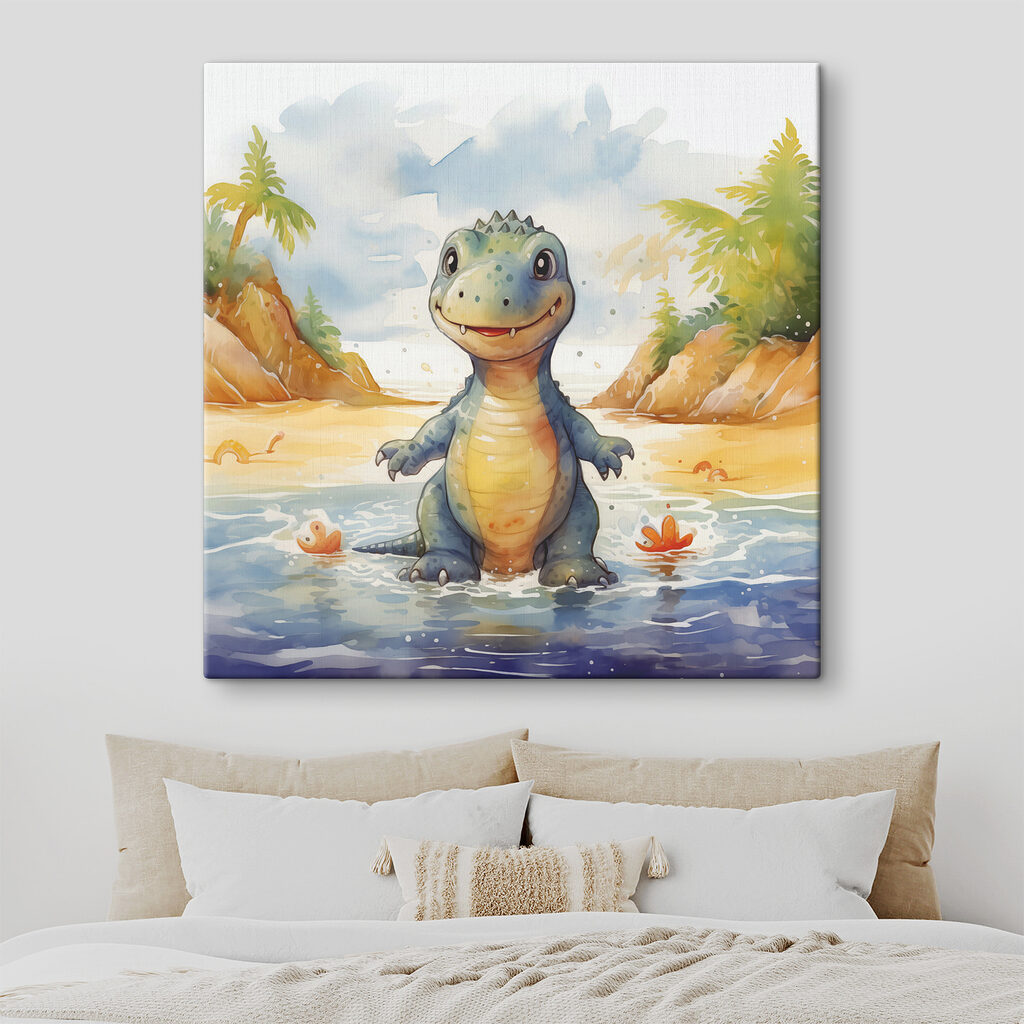 Cartoon of a dinosaur standing in water Cartoon of a dinosaur standing in water