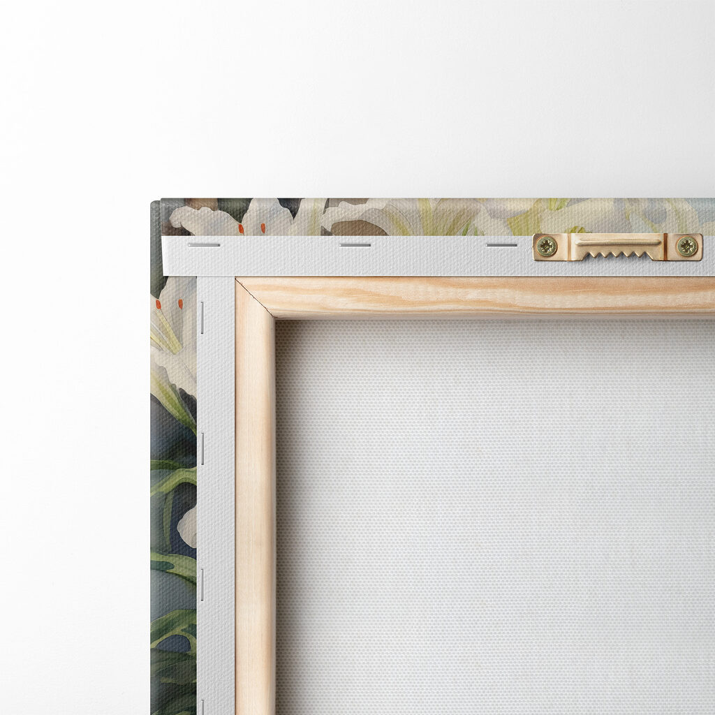 Painting of a balcony with a view of a city and a sea