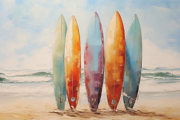 Groupe de planches de surf sur une plage Groupe de planches de surf sur une plage