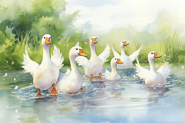Groupe de canards blancs nageant dans l'eau Groupe de canards blancs nageant dans l'eau