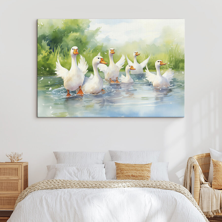 Groupe de canards blancs nageant dans l'eau