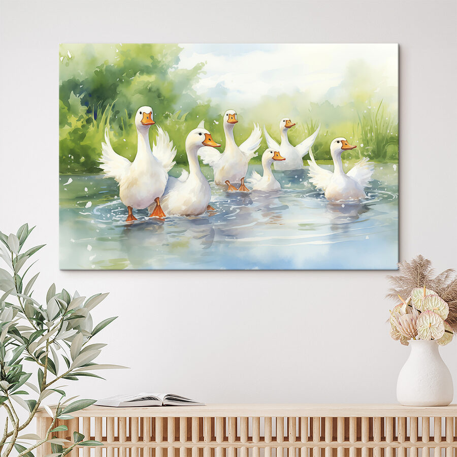 Groupe de canards blancs nageant dans l'eau