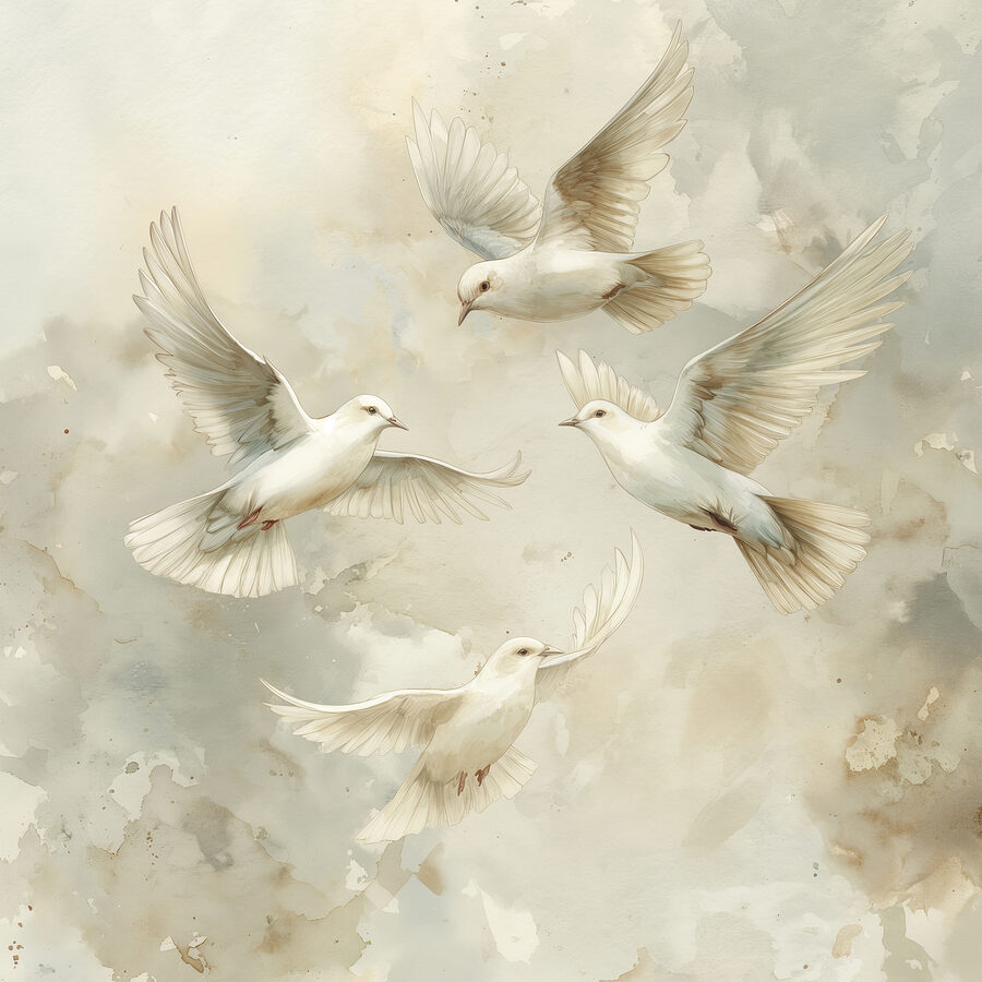 Groupe d'oiseaux blancs volant dans le ciel