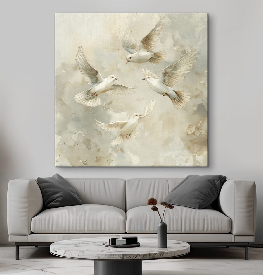 Groupe d'oiseaux blancs volant dans le ciel
