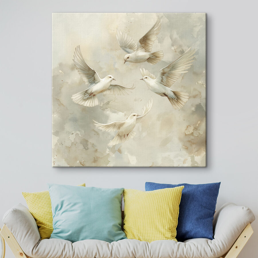 Groupe d'oiseaux blancs volant dans le ciel