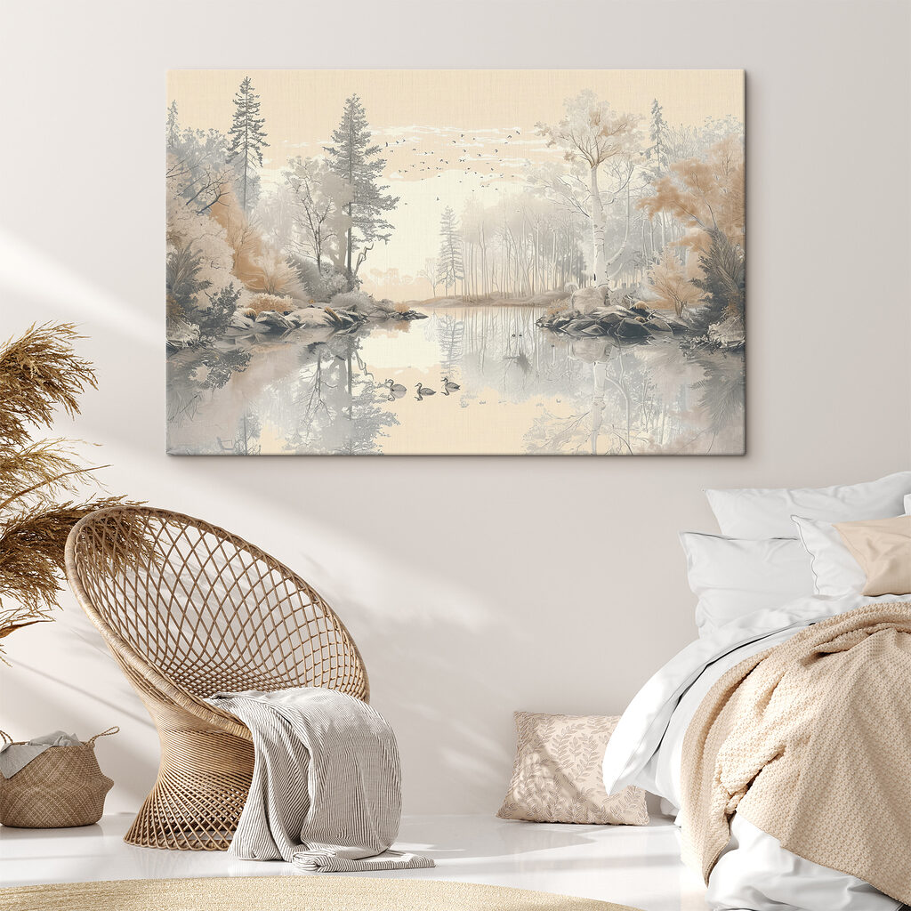 Lake with trees and birds