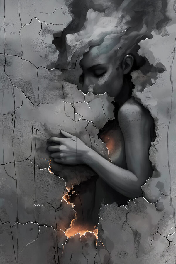 Femme avec le visage dans un mur Femme avec le visage dans un mur