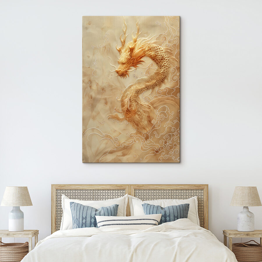 Dragon majestueux dans des nuages tourbillonnants.