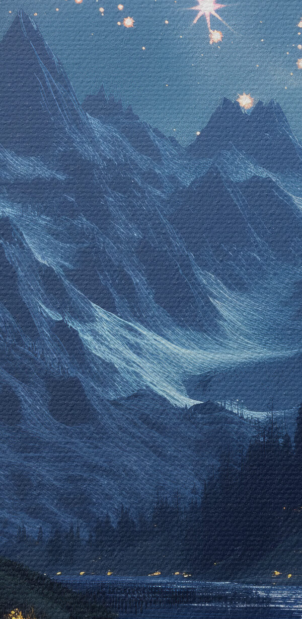 Rivière avec montagne et étoiles dans le ciel Rivière avec montagne et étoiles dans le ciel