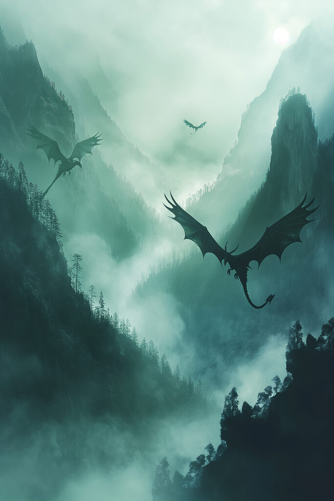 Groupe de dragons volant dans le ciel s40011p 683x1024 - Groupe de dragons volant dans le ciel - tegory