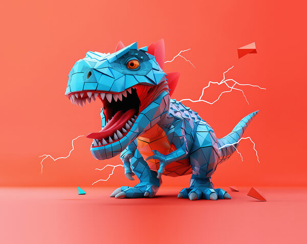 Blue dinosaur with lightning coming out of it