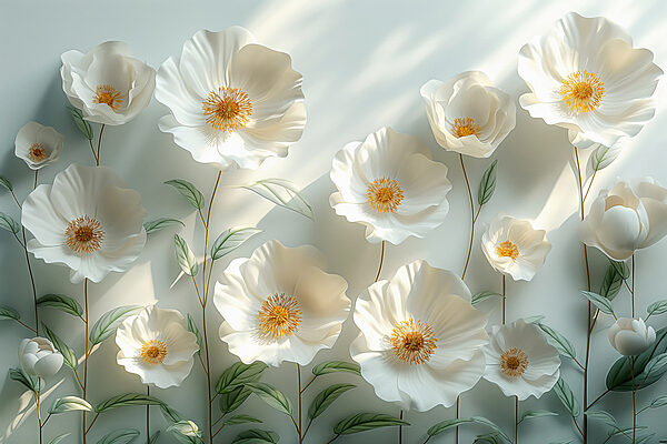 Groupe de fleurs blanches avec des feuilles vertes Groupe de fleurs blanches avec des feuilles vertes