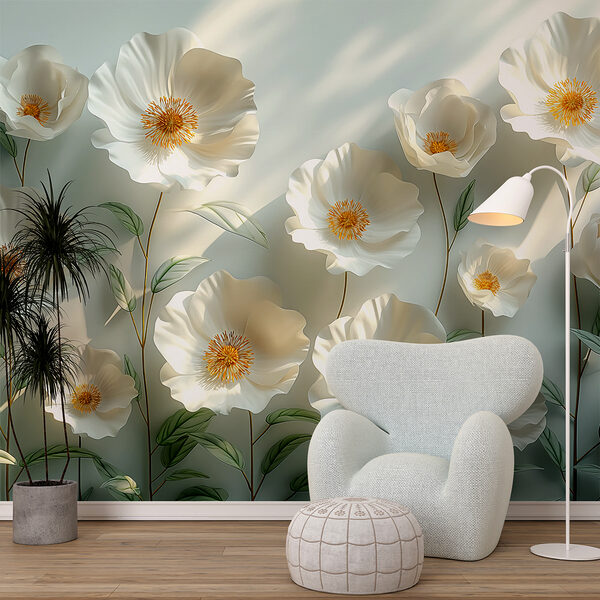 Groupe de fleurs blanches avec des feuilles vertes Groupe de fleurs blanches avec des feuilles vertes
