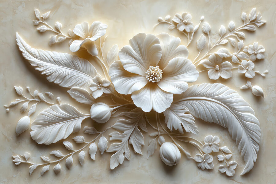 Fleur et feuilles blanches