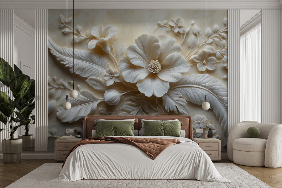 Fleur et feuilles blanches