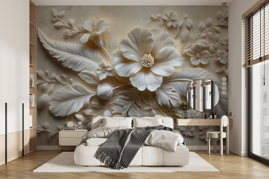 Fleur et feuilles blanches