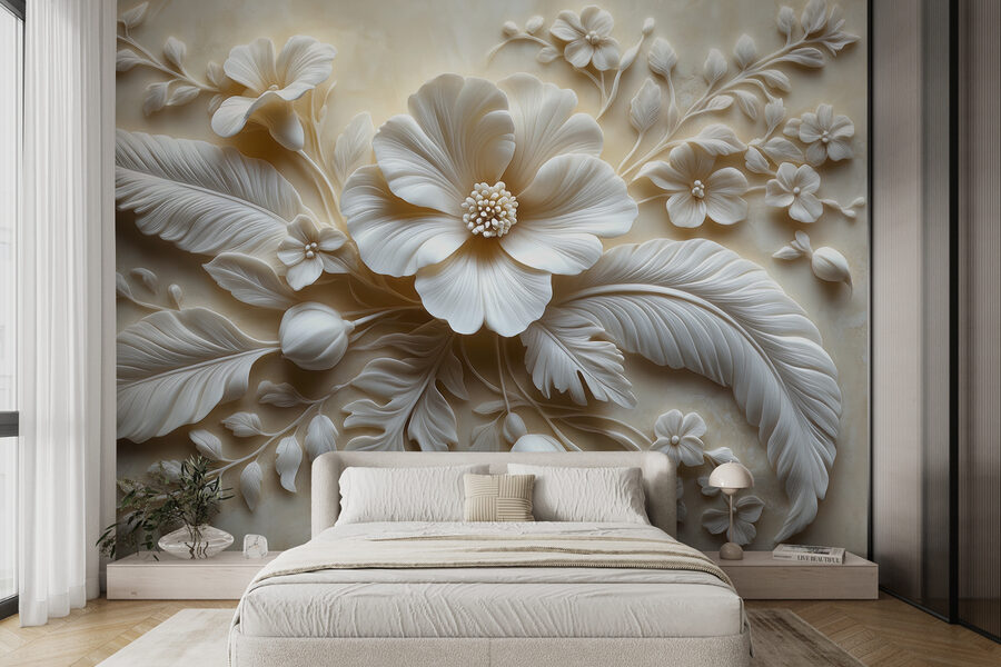 Fleur et feuilles blanches