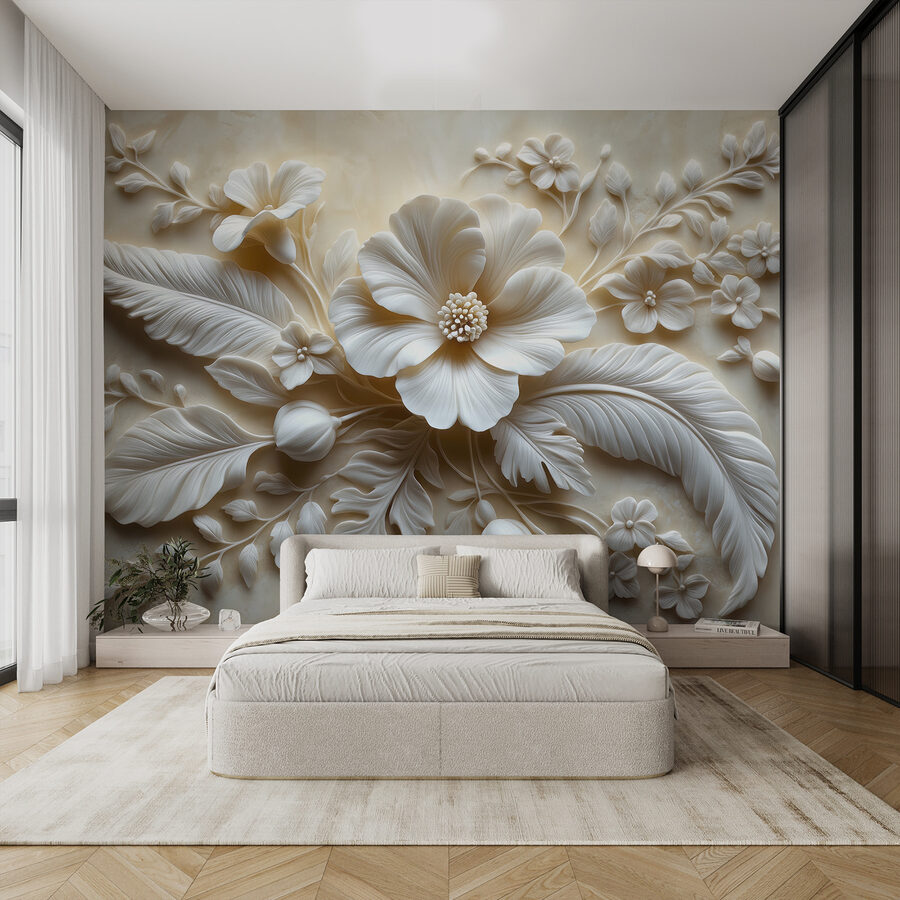 Fleur et feuilles blanches