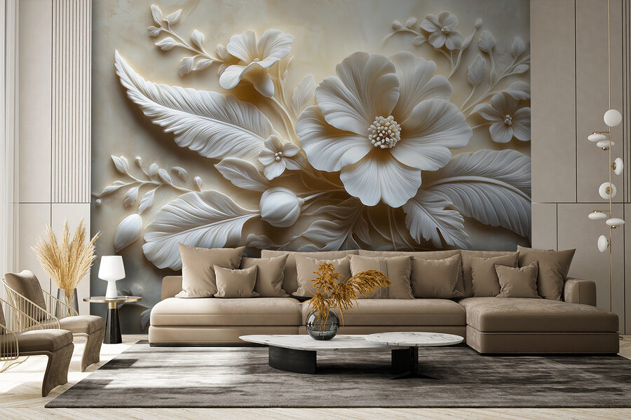 Fleur et feuilles blanches