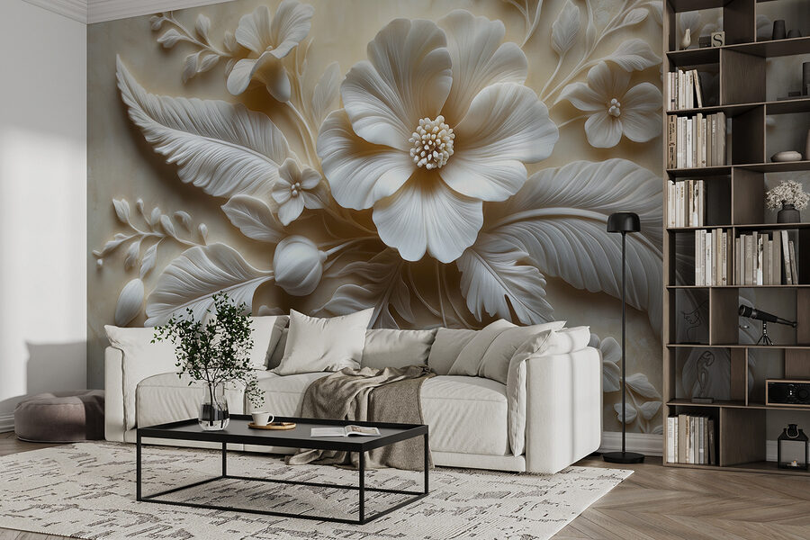 Fleur et feuilles blanches