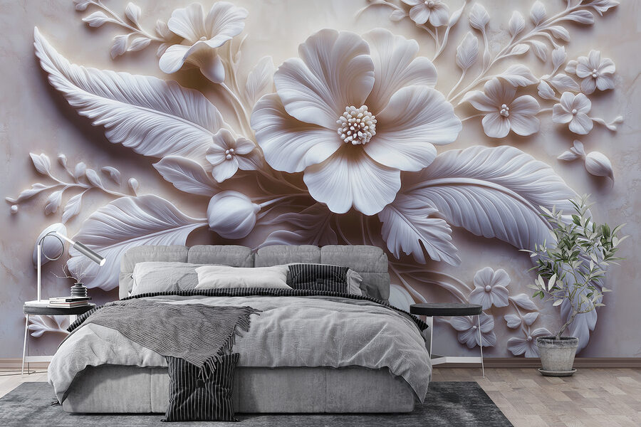 Fleur et feuilles blanches