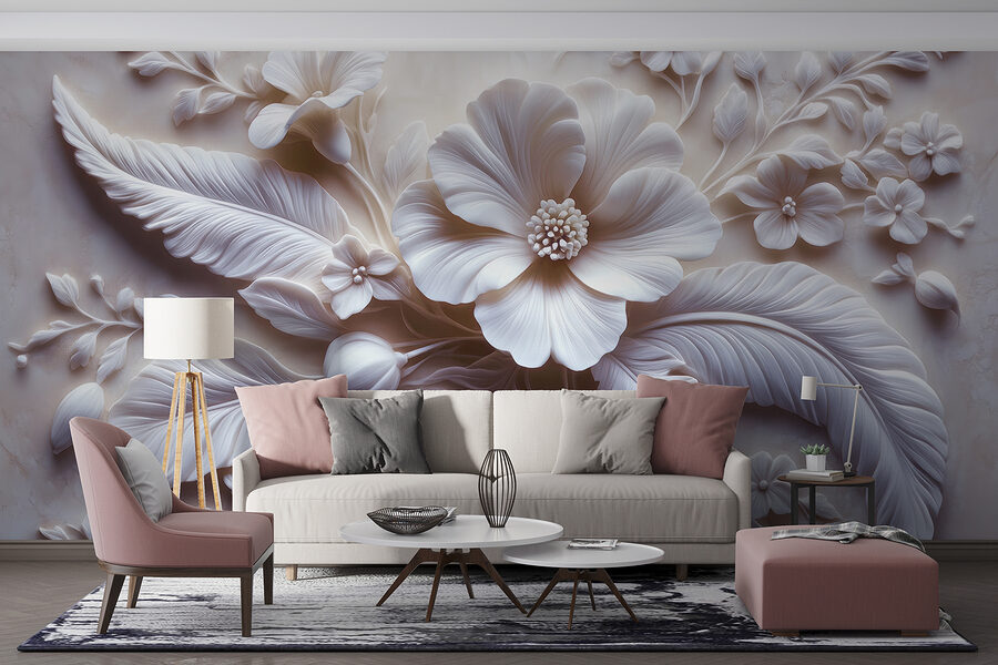 Fleur et feuilles blanches