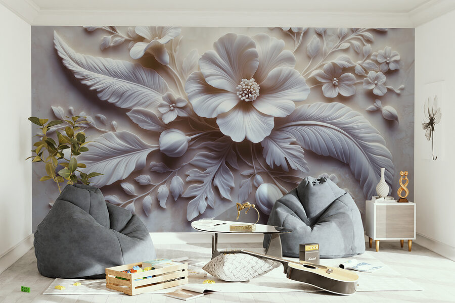 Fleur et feuilles blanches