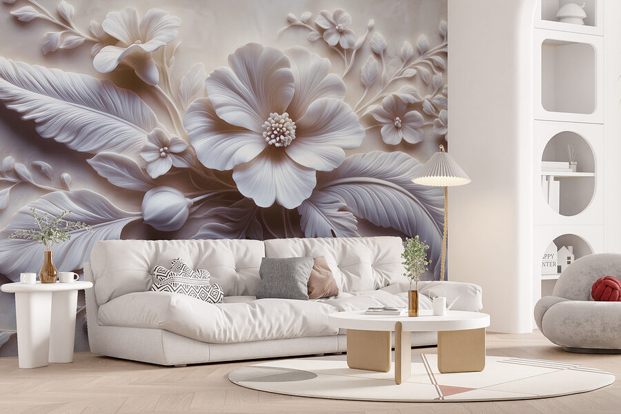 Fleur et feuilles blanches