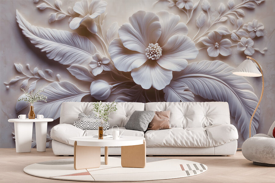 Fleur et feuilles blanches