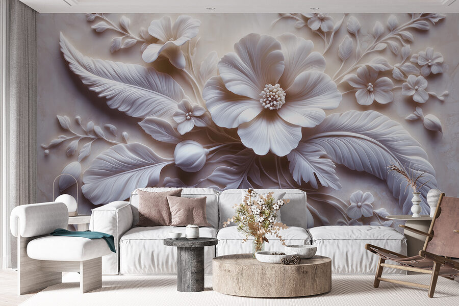 Fleur et feuilles blanches