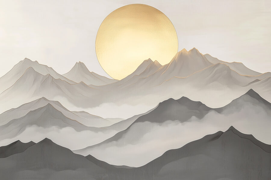 Peinture de montagnes et de soleil