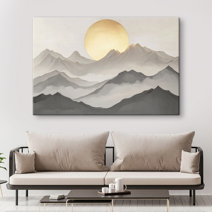 Peinture de montagnes et de soleil
