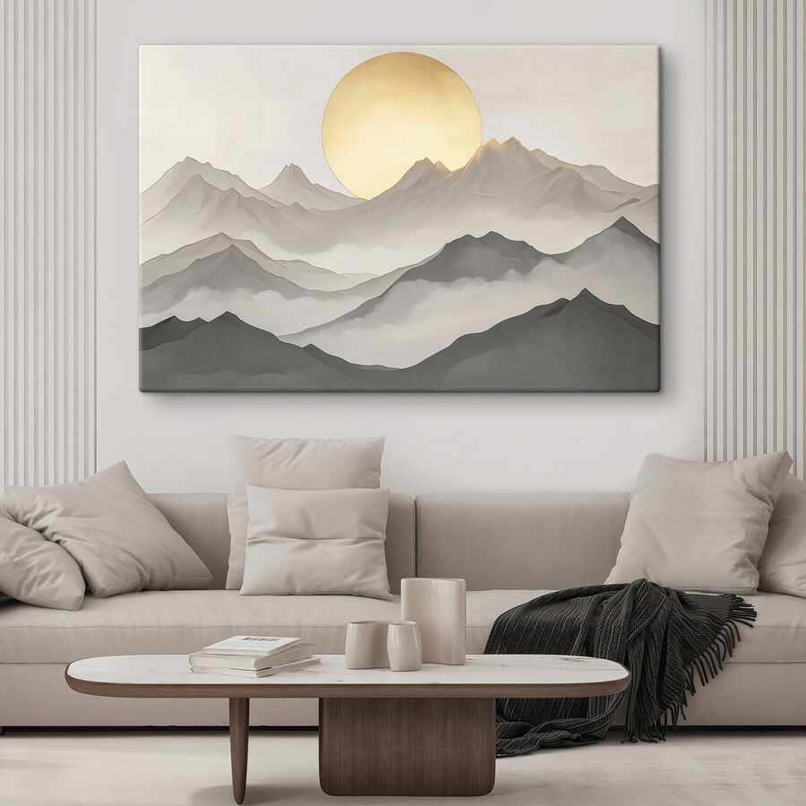 Peinture de montagnes et de soleil