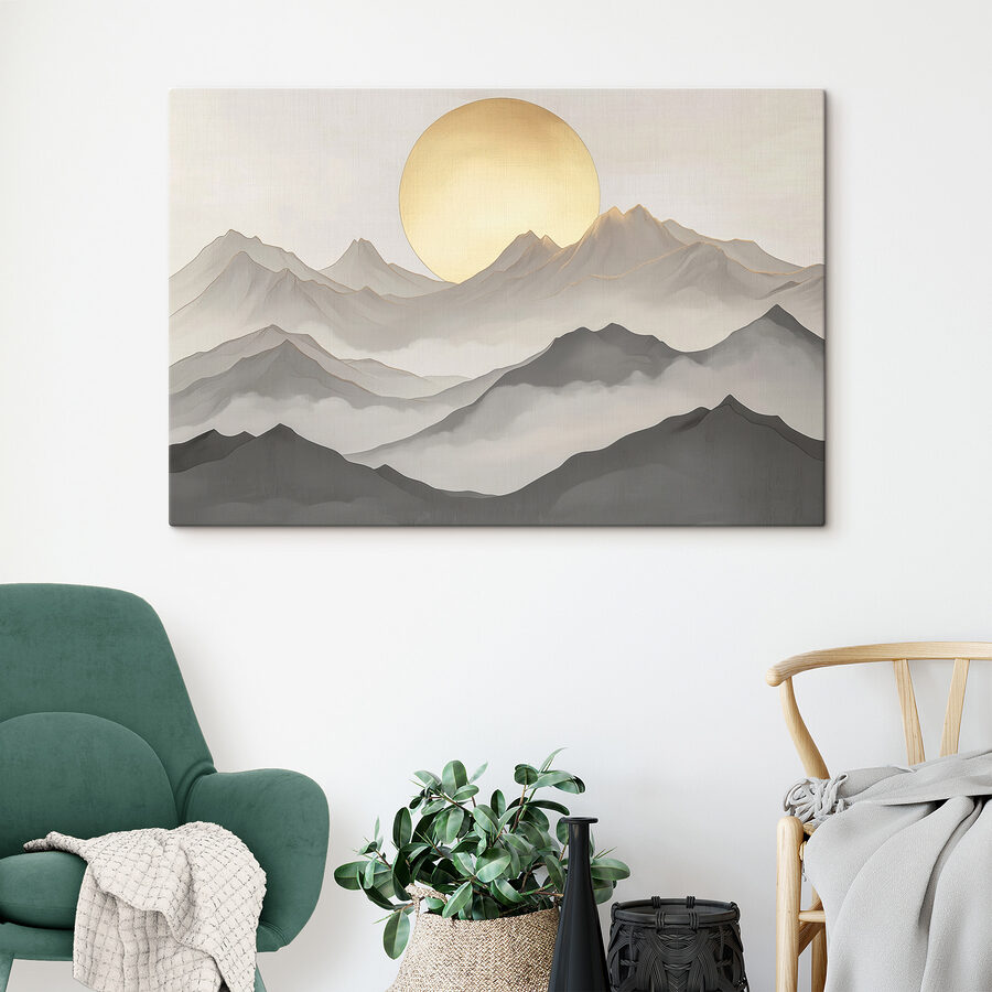Peinture de montagnes et de soleil