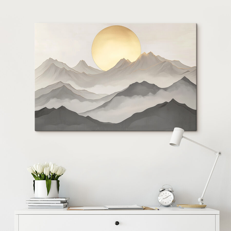 Peinture de montagnes et de soleil