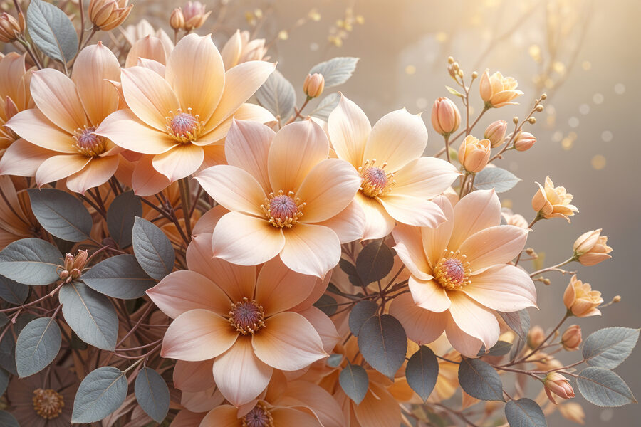 Groupe de fleurs avec feuilles