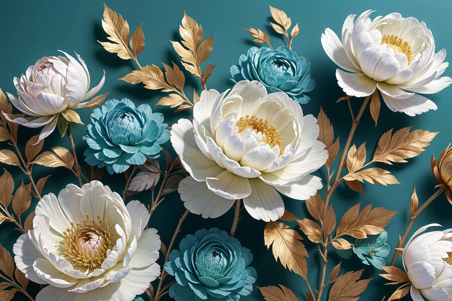 Groupe de fleurs blanches et bleues