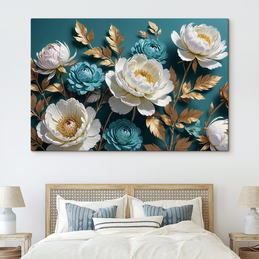 Groupe de fleurs blanches et bleues