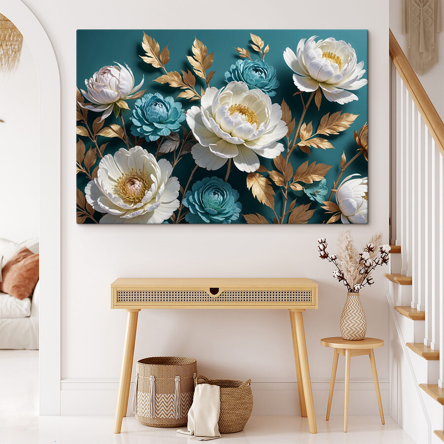 Groupe de fleurs blanches et bleues
