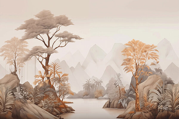 Rivière avec arbres et montagnes Rivière avec arbres et montagnes
