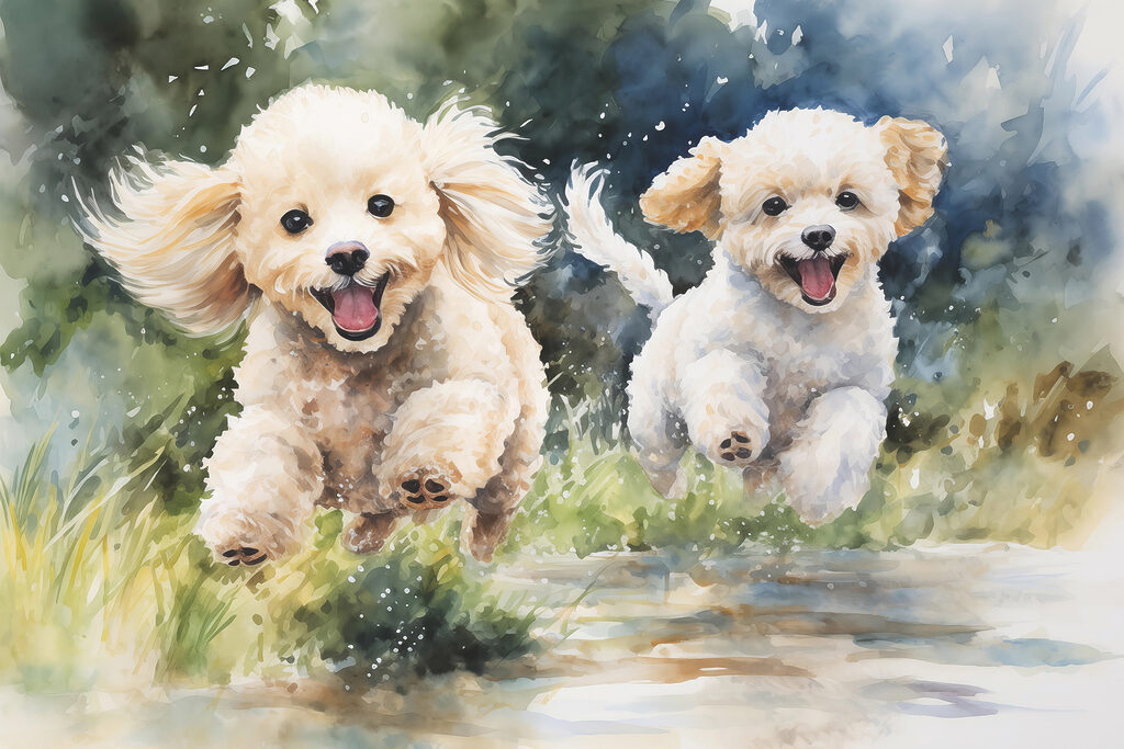 Deux chiens sautant en l'air Deux chiens sautant en l'air