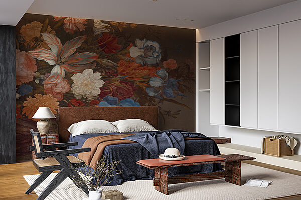 Peinture de fleurs sur une surface brune Peinture de fleurs sur une surface brune
