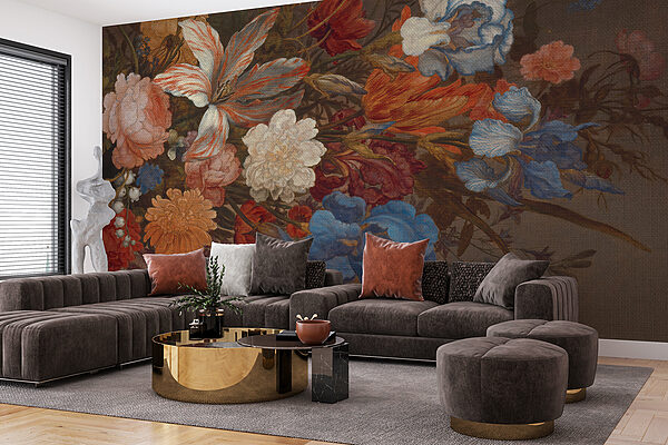 Peinture de fleurs sur une surface brune Peinture de fleurs sur une surface brune